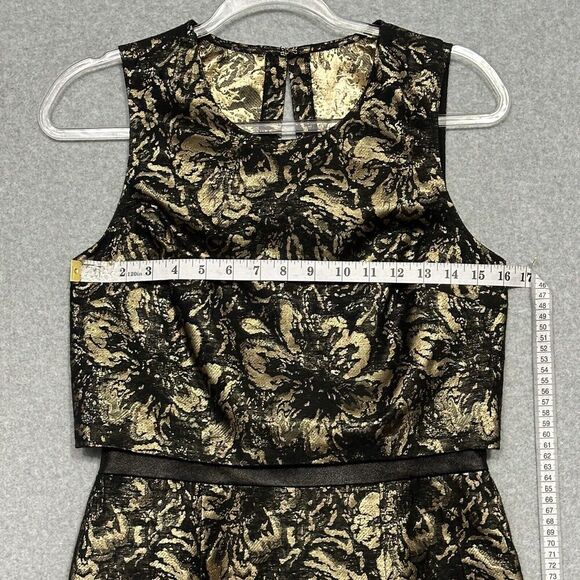 Cynthia Steffe Womens Dress 4 Black Gold Metallic Floral Sleeveless Event Fairy - Picture 8 of 14